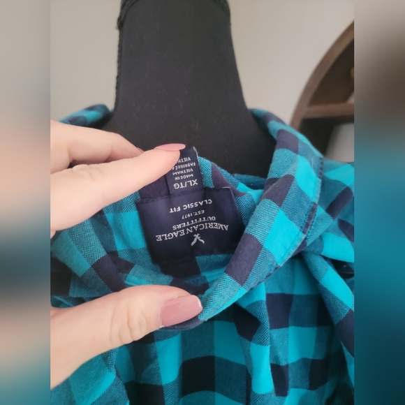 American Eagle Outfitters Plaid Button Up Blue XL - Picture 4 of 8